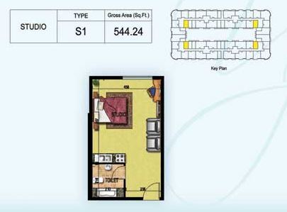 Planning of the apartment Studios, 544.24 ft2 in Ajman Uptown, Ajman