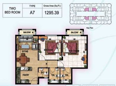 Planning of the apartment 2BR, 1295.39 ft2 in Ajman Uptown, Ajman