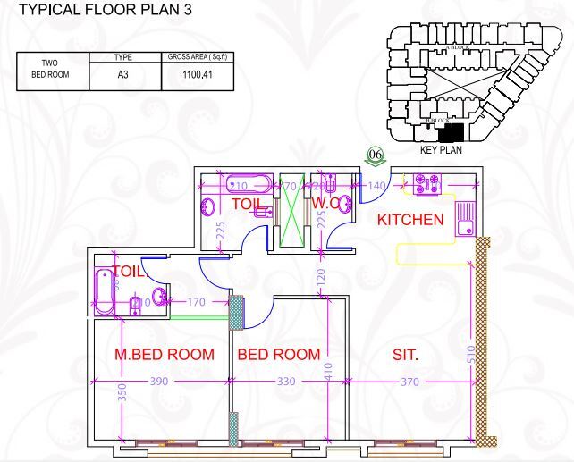 Planning of the apartment 2BR, 1100.41 ft2 in Ajman Uptown, Ajman