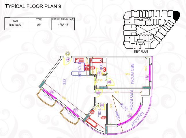 Planning of the apartment 2BR, 1285.18 ft2 in Ajman Uptown, Ajman
