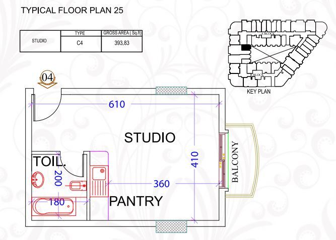 Planning of the apartment Studios, 393.83 ft2 in Ajman Uptown, Ajman