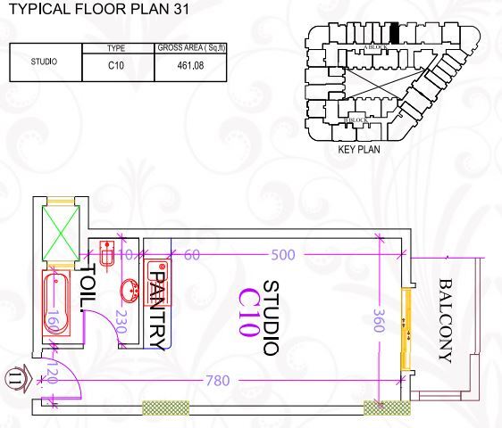 Planning of the apartment Studios, 461.08 ft2 in Ajman Uptown, Ajman