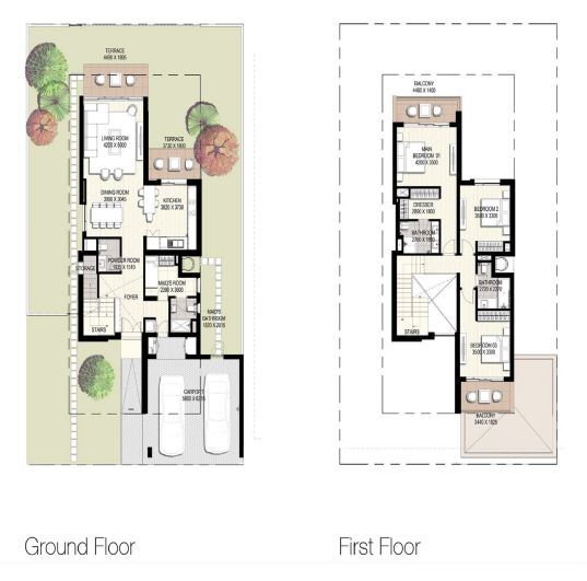 Floor plan of a Villas 3BR, 2804 ft2 in Golf Links Villas, Dubai