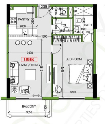 Planning of the apartment 1BR, 769 ft2 in Joya Blanca, Dubai