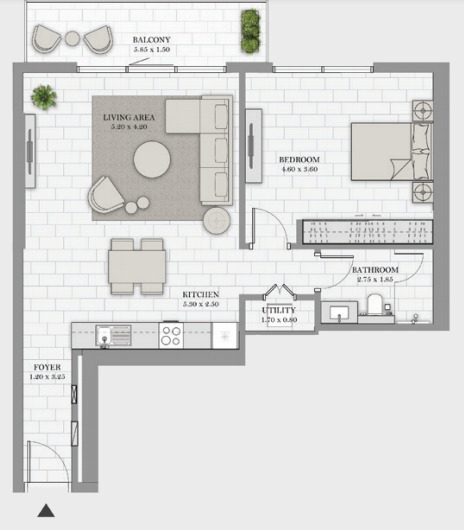 Planning of the apartment 1BR, 920 ft2 in La Vie, Dubai
