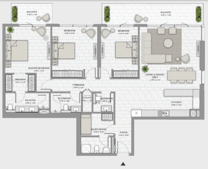 Planning of the apartment 3BR, 1964 ft2 in La Vie, Dubai