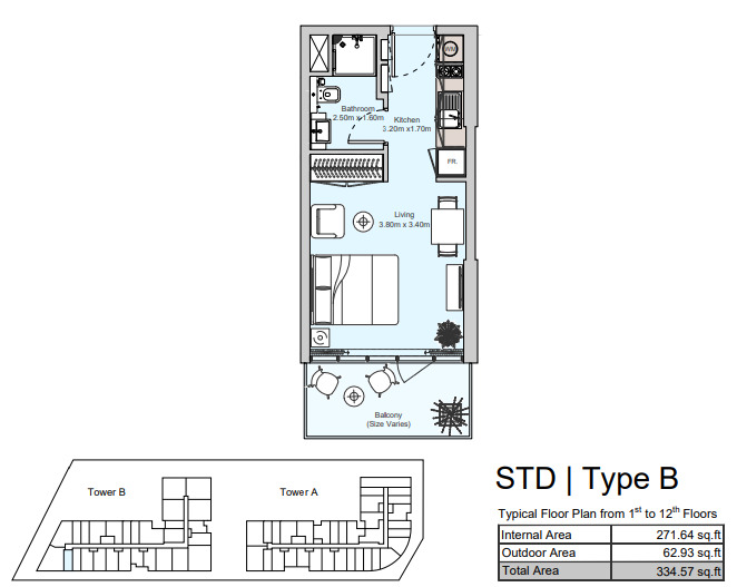 Planning of the apartment Studios, 334.57 ft2 in Diva, Abu Dhabi