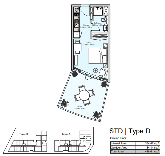 Planning of the apartment Studios, 446.61 ft2 in Diva, Abu Dhabi