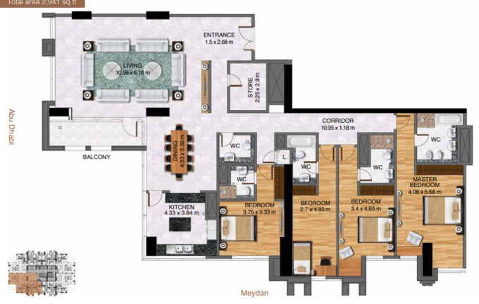 Planning of the apartment 4BR, 2941 ft2 in Al Habtoor City, Dubai