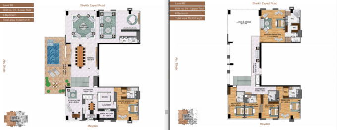 Planning of the apartment 6BR, 10832 ft2 in Al Habtoor City, Dubai