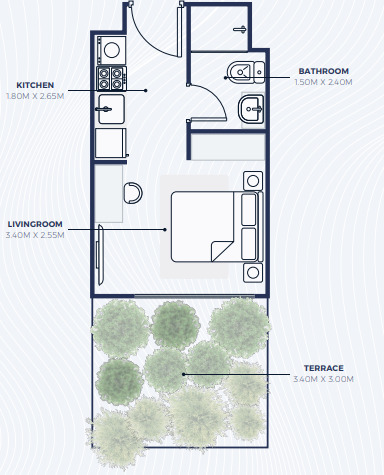 Planning of the apartment Studios, 341.96 ft2 in Creek Views II, Dubai
