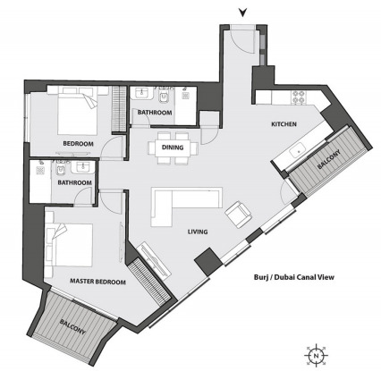 Floor plan of a 2BR, 1118.05 ft2 in 15 Northside, Dubai