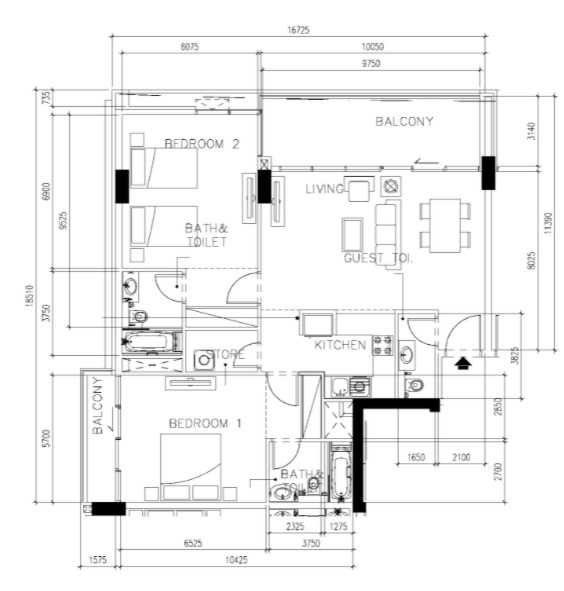 Planning of the apartment 2BR, 1298 ft2 in Avanti Tower, Dubai