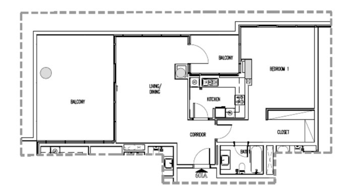 Planning of the apartment 1BR, 1396 ft2 in Jasmine, Dubai