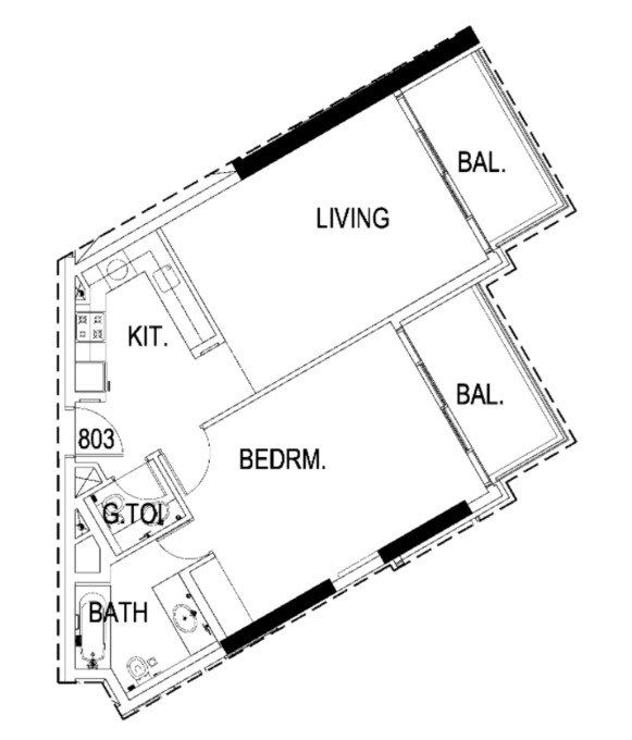 Floor plan of a 1BR, 860 ft2 in Viridis at Akoya Oxygen, Dubai