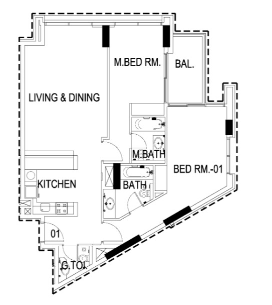 Planning of the apartment 2BR, 1095 ft2 in Viridis at Akoya Oxygen, Dubai