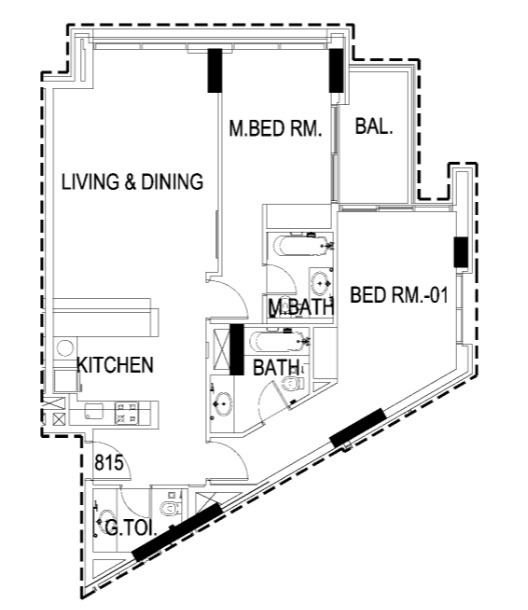 Planning of the apartment 2BR, 1106 ft2 in Viridis at Akoya Oxygen, Dubai
