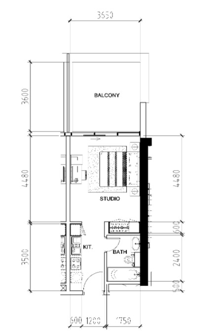 Planning of the apartment Studios, 509 ft2 in Bellavista, Dubai