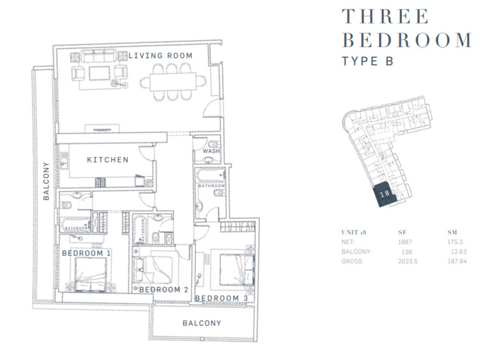Planning of the apartment 3BR, 2023.5 ft2 in AG Tower Business Bay, Dubai