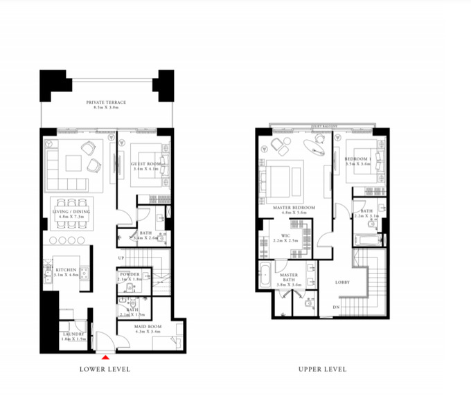 Floor plan of a 3BR, 2661 ft2 in Act One | Act Two, Dubai