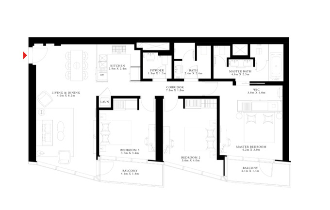 Planning of the apartment 3BR, 1624 ft2 in The Address Residences Dubai Opera, Dubai