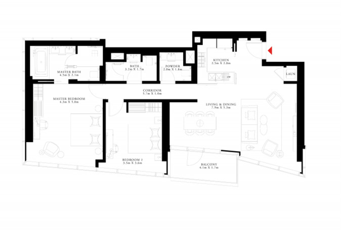 Planning of the apartment 2BR, 1473 ft2 in The Address Residences Dubai Opera, Dubai