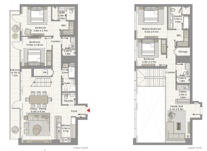 Planning of the apartment 4BR, 2847 ft2 in Harbour Views Apartments, Dubai