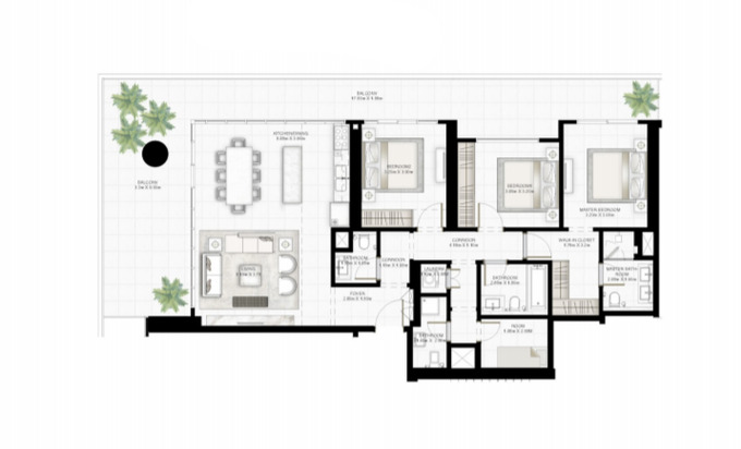 Planning of the apartment 3BR, 2186 ft2 in Sunrise Bay, Dubai