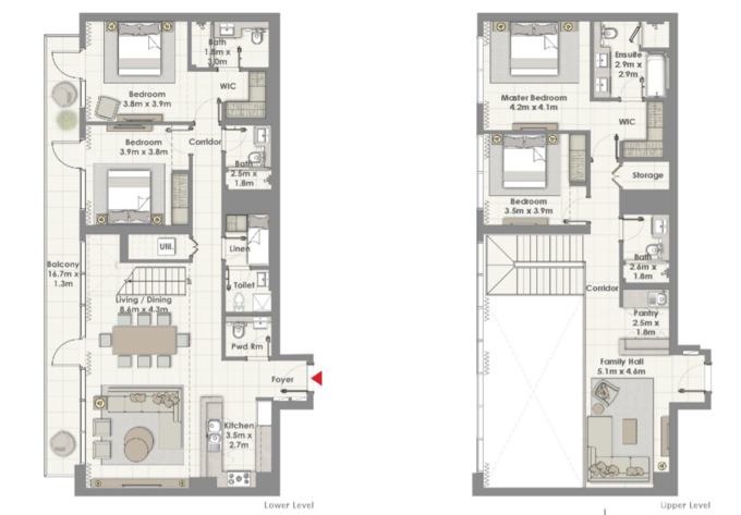Planning of the apartment 4BR, 2850 ft2 in Harbour Views Apartments, Dubai