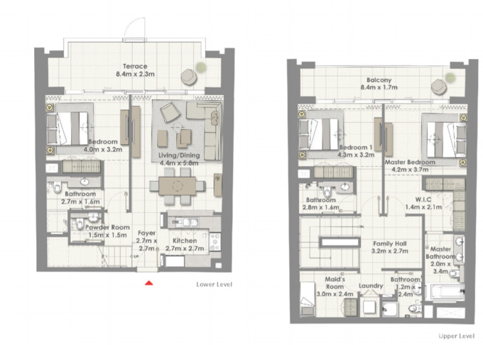 Planning of the apartment 3BR, 2238 ft2 in Harbour Views Apartments, Dubai