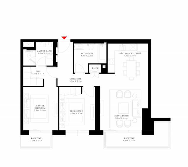 Planning of the apartment 2BR, 1185 ft2 in Beach Isle, Dubai