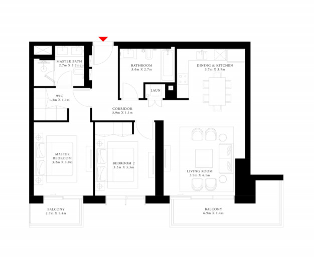 Planning of the apartment 2BR, 1190 ft2 in Beach Isle, Dubai