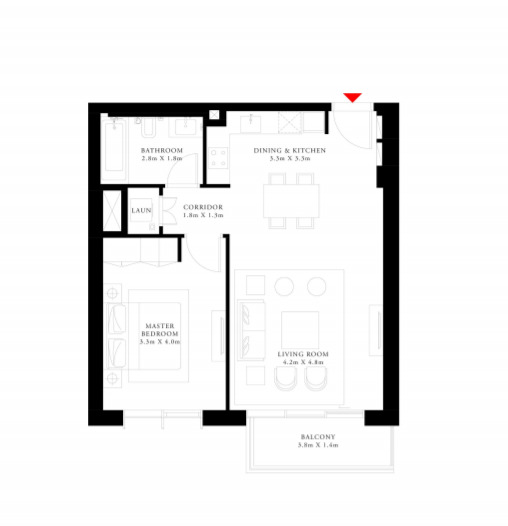 Planning of the apartment 1BR, 773 ft2 in Beach Isle, Dubai