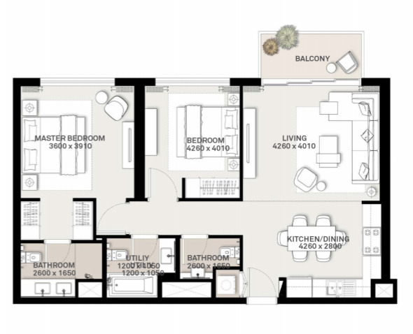 Planning of the apartment 2BR, 998 ft2 in Green Square, Dubai