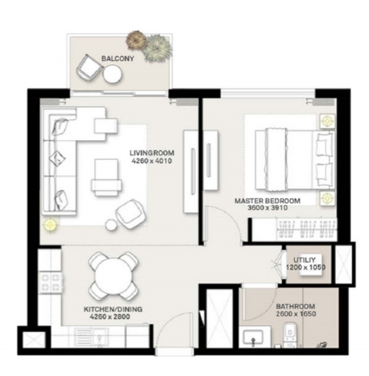 Planning of the apartment 1BR, 648 ft2 in Green Square, Dubai