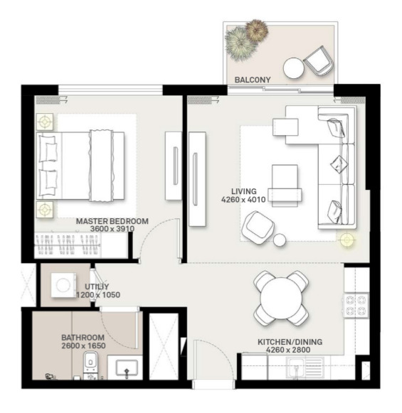 Planning of the apartment 1BR, 652 ft2 in Green Square, Dubai