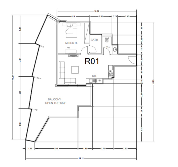 Planning of the apartment 1BR, 822.04 ft2 in Binghatti Point, Dubai