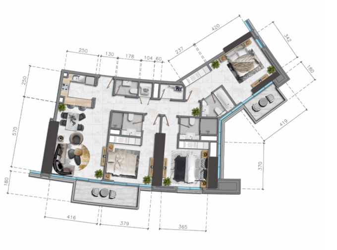Floor plan of a 3BR, 2712 ft2 in Nobles Residential Tower, Dubai