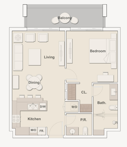 Floor plan of a 1BR, 773.82 ft2 in Harrington House, Dubai