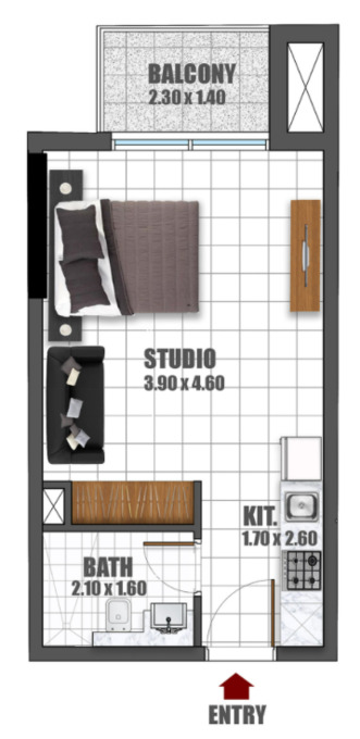 Floor plan of a Studios, 311.5 ft2 in SKYZ Residences, Dubai
