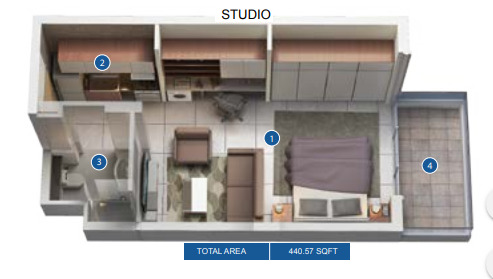 Floor plan of a Studios, 440.57 ft2 in Azizi Berton, Dubai