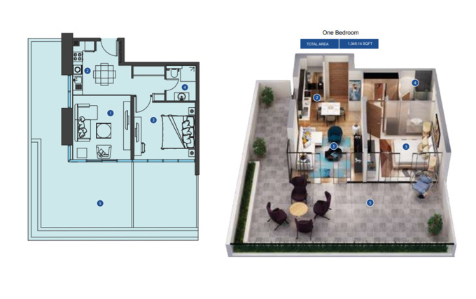 Planning of the apartment 1BR, 1349.14 ft2 in Azizi Riviera, Dubai