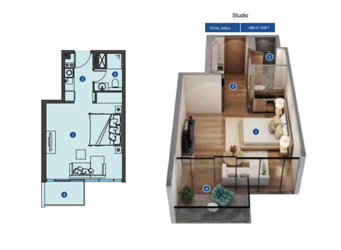 Planning of the apartment Studios, 490.01 ft2 in Azizi Riviera, Dubai