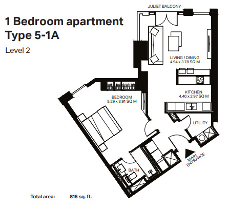 Planning of the apartment 1BR, 815 ft2 in Bluewaters Residences, Dubai