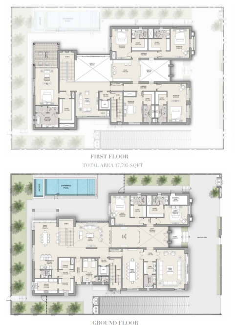 Planning of the apartment Villas 7BR, 17795 ft2 in District One Mansions, Dubai