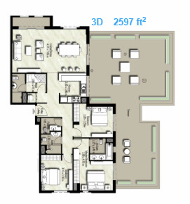 Planning of the apartment 3BR, 2597 ft2 in Canal Residence West, Dubai