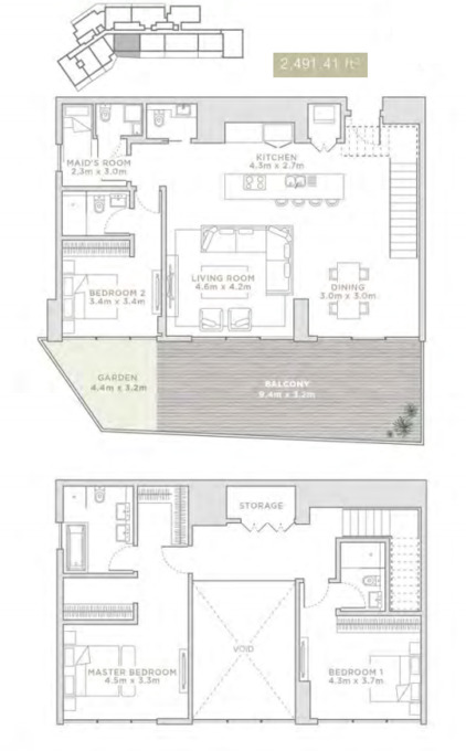Planning of the apartment Duplexes, 2491.41 ft2 in La Reserve Residences, Dubai
