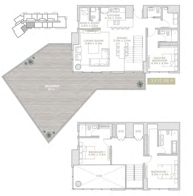Planning of the apartment Duplexes, 3112.06 ft2 in La Reserve Residences, Dubai