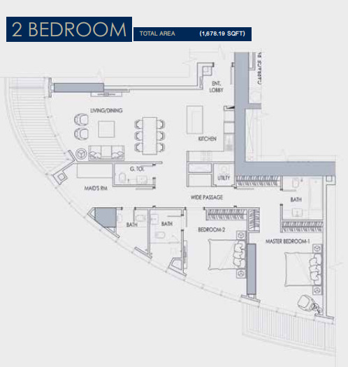Planning of the apartment 2BR, 1678.1 ft2 in Imperial Avenue, Dubai
