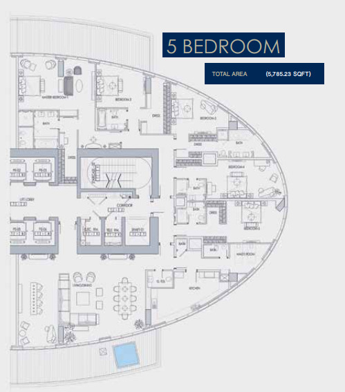 Planning of the apartment 5BR, 5785.23 ft2 in Imperial Avenue, Dubai
